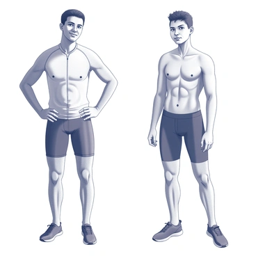 A split image displaying two distinct portraits of the same person. On the left side, the individual is captured before starting regular indoor cycling workouts, appearing with an expression of determination while wearing casual workout attire. The right side illustrates the same person after a consistent cycling regimen, showcasing visible improvements in physique and posture. Their expression reflects pride and confidence. The background is minimalistic, keeping the focus on the transformation.