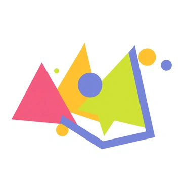 An illustration featuring a collection of overlapping geometric shapes in a variety of vibrant colors. The shapes include triangles, circles, and squares, all intermingling and creating dynamic intersections. Each shape has a different bold color, such as red, blue, yellow, and green, enhancing the lively appearance of the composition. The arrangement is playful and energetic, drawing attention to the interplay between the colors and forms.