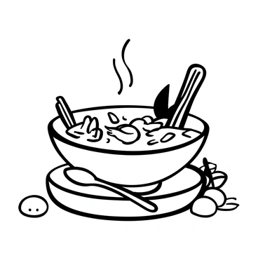 A bowl filled with "Thai tom yum soup" sits on a wooden table. The soup is steaming and filled with "shrimp" and "mushrooms" floating on the surface. "Lemongrass" stalks are protruding visibly from the broth, adding texture. There are slices of "lime" resting on the rim of the bowl, and fresh "coriander" leaves scattered on top. A traditional "soup spoon" rests beside the bowl, and a small plate holds a few "chili peppers" for garnish.