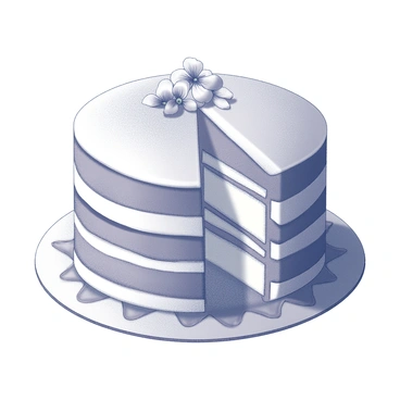 A cake with a round, layered structure. The cake is adorned with a smooth guava icing that covers its surface evenly. Atop the icing, there are various edible flowers delicately placed, adding texture and visual interest. The cake sits on a decorative plate, with a few slices cut away, revealing the fluffy interior. The background features a simple tabletop setting to enhance the focus on the cake.