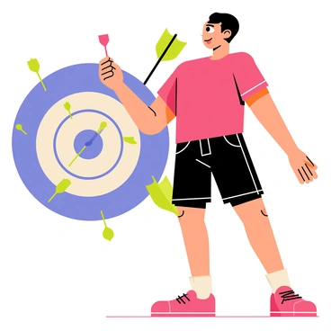 A dart player wearing a bright red shirt and black shorts is captured in mid-throw, with one arm extended forward, holding a dart between their fingers. The player's muscular build is evident, showing concentrated facial features and focused eyes. Behind the player, a dartboard is visible, with darts already embedded in the bullseye and surrounding areas. The floor is marked with a patterned design, and a cheering crowd can be seen in the background, adding a sense of excitement to the scene.