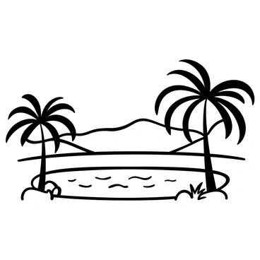 A tranquil oasis in the desert featuring a clear body of water that reflects the sky above. Surrounding the oasis are tall palm trees casting shadows on the sandy ground. Soft ripples disturb the surface of the water, creating a delicate pattern. Small rocks and patches of grass are visible along the edge of the water, adding texture to the scene. In the distance, gently rolling sand dunes rise against the horizon.