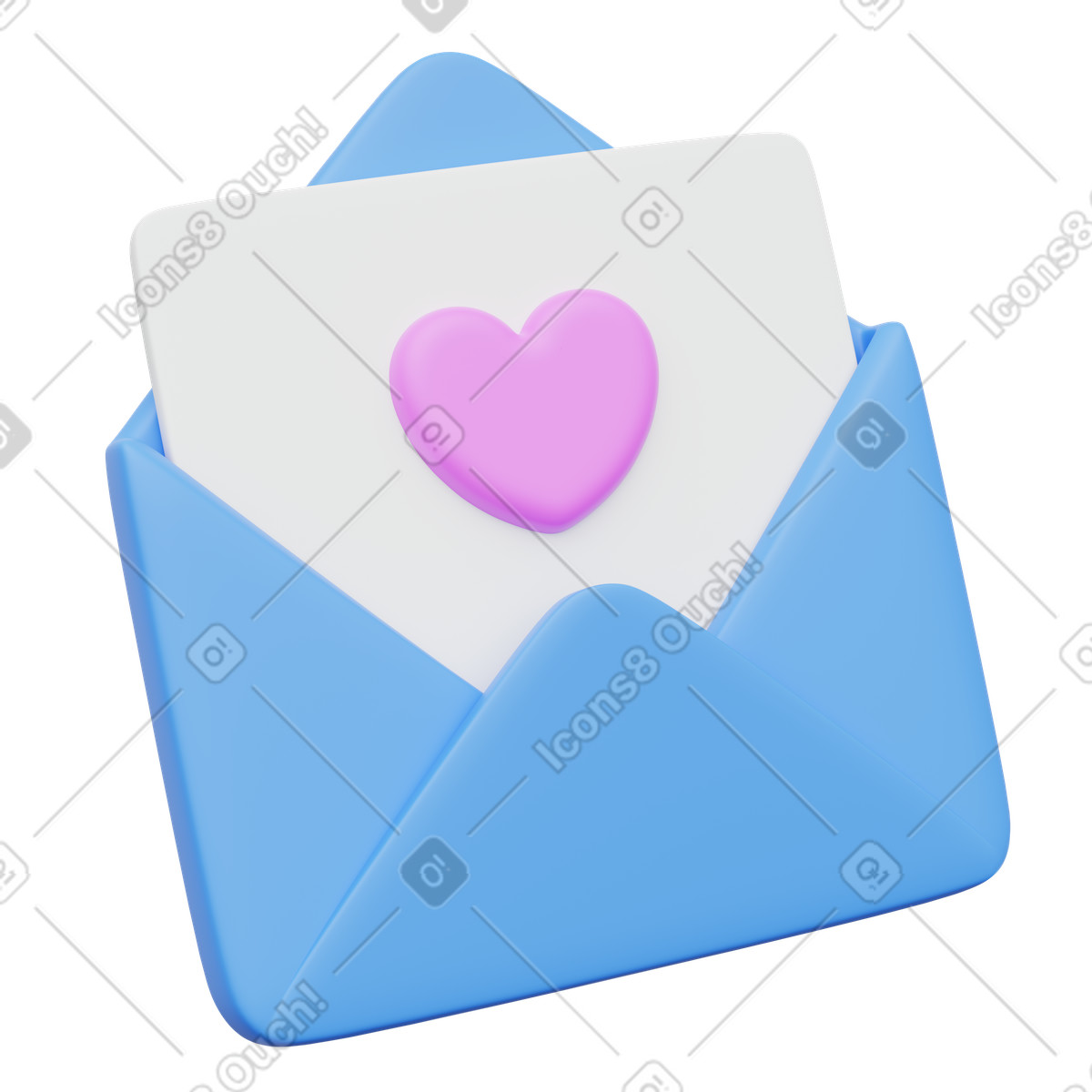 Romantic message in envelope with pink heart symbol illustration 3D Playful style download PNG, SVG