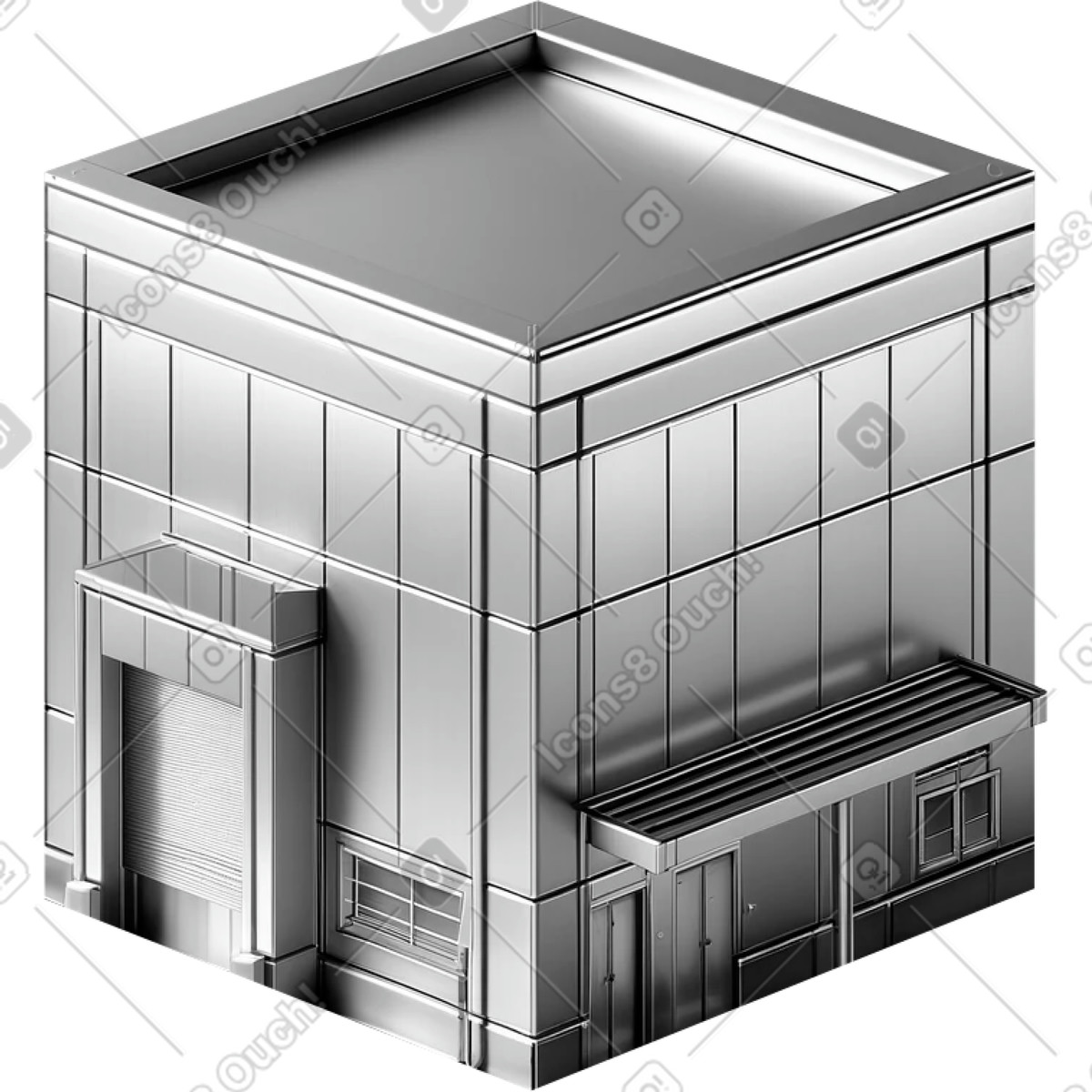 Illustration Bâtiment de magasin chromé dans le style Chromed à télécharger aux formats PNG, SVG