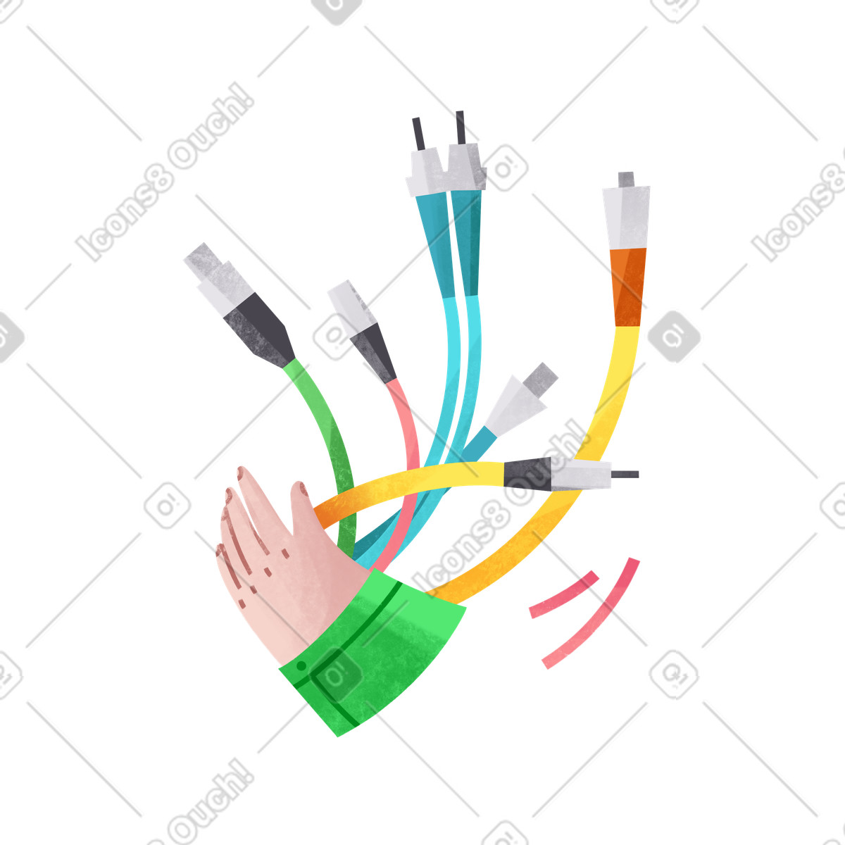 Ilustración Manos sujetando cables en estilo Bonbon a descargar en PNG y SVG