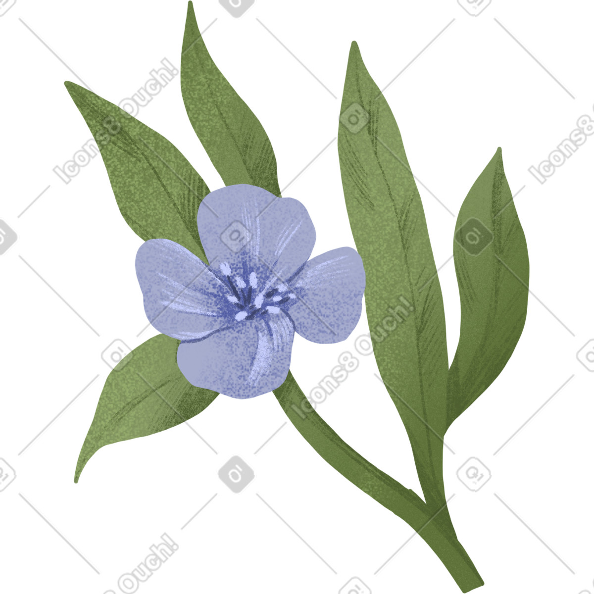 Small blue flower on a green branch illustration in Floral style download in PNG, SVG