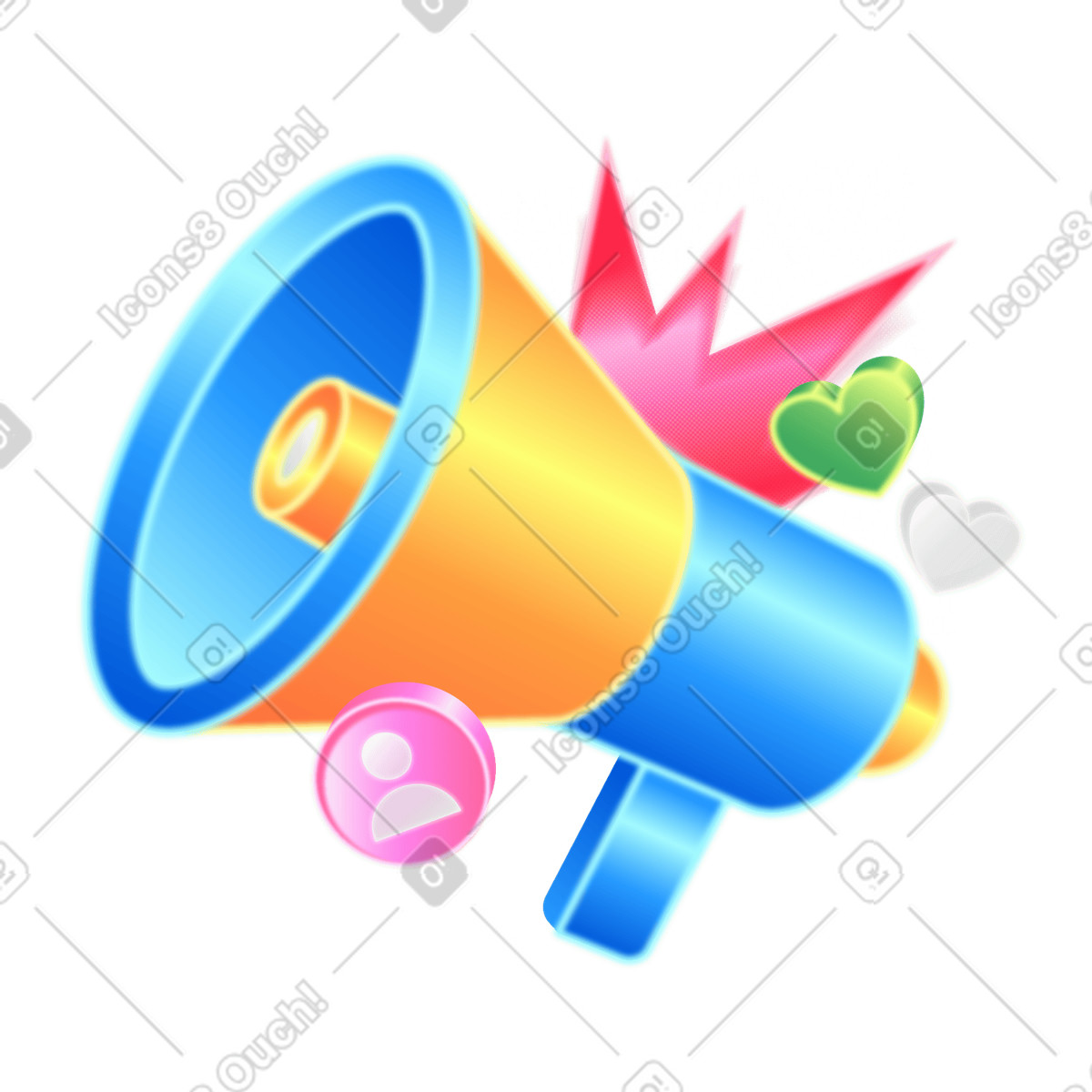 Megaphone and social media reactions illustration in PNG, SVG