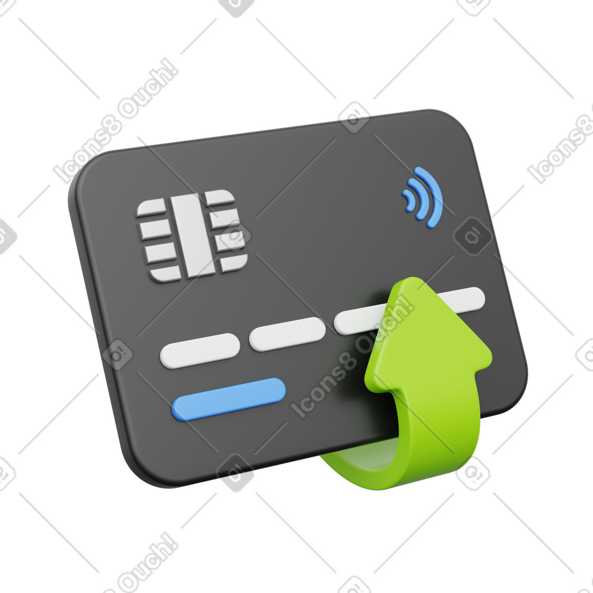 Bank card with upward arrow, money transfer and online payment illustration in PNG, SVG
