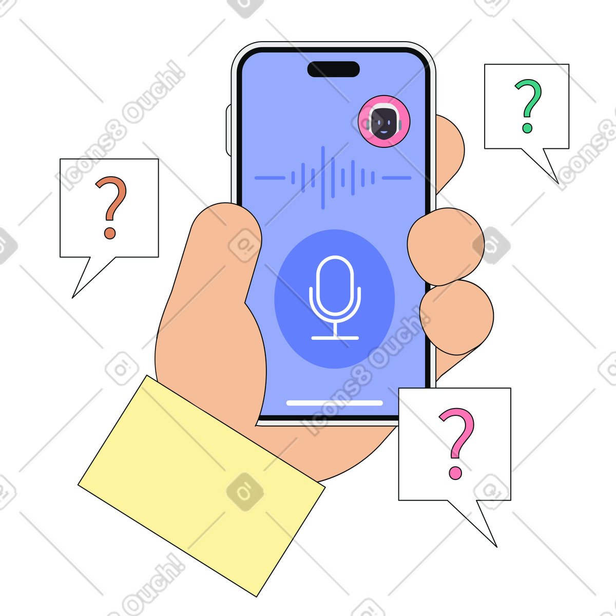 Voice-Controlled AI Assistant for Daily Tasks,Conversational AI handling multiple requests,Virtual assistant understanding diverse voice inputs illustration in PNG, SVG