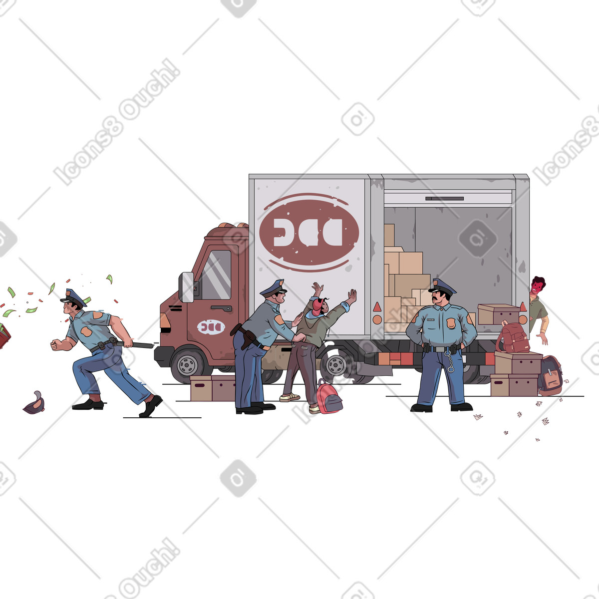 Agenti di polizia che detengono criminali o ladri illustrazione in stile Eastwood scarica in PNG, SVG