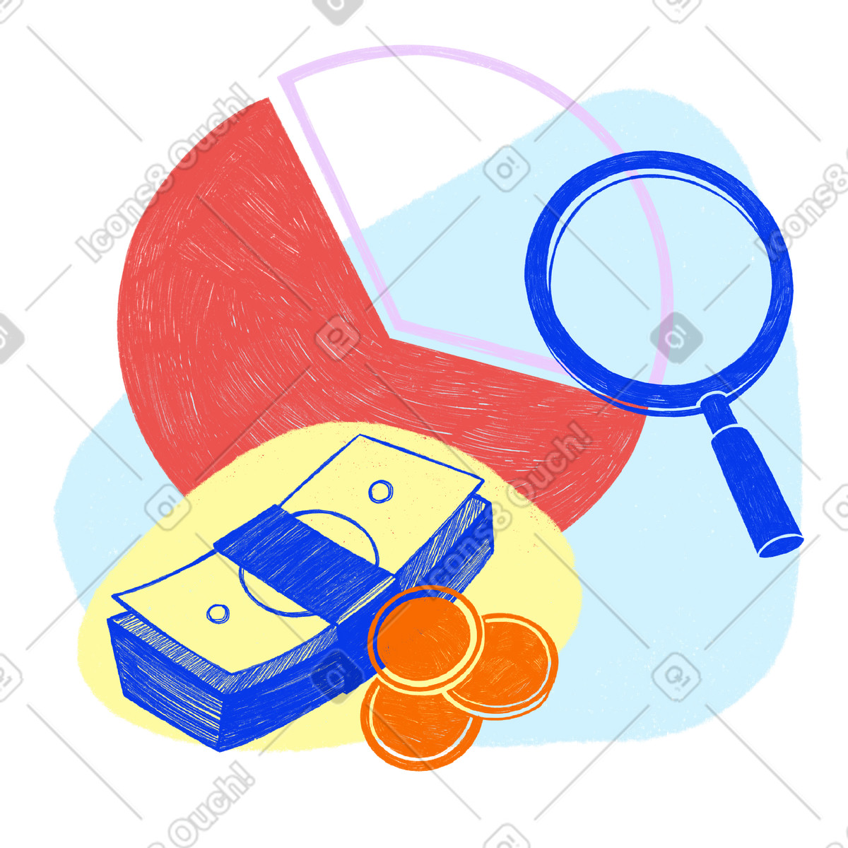 Analysis of the company's investment growth illustration in Biro style download in PNG, SVG