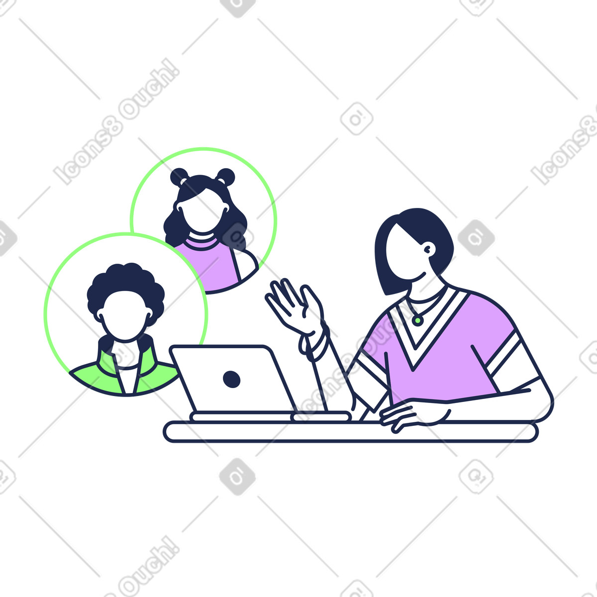 Ilustração de Team members on video call, Remote collaboration and online meetings em no estilo Outline para baixar em PNG, SVG