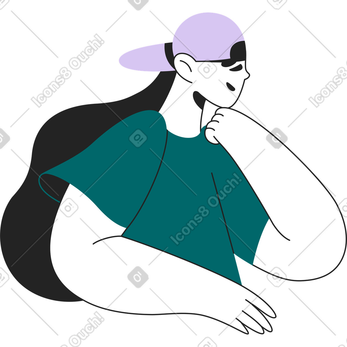 Ilustración Media mujer con la cabeza apoyada en mano estilo Sammy Line a descargar PNG y SVG