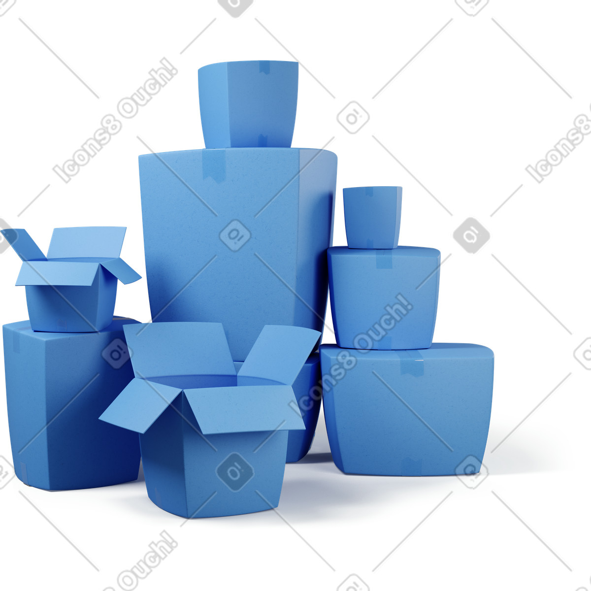 Pile of blue boxes illustration in 3D Buddy style download in PNG, SVG