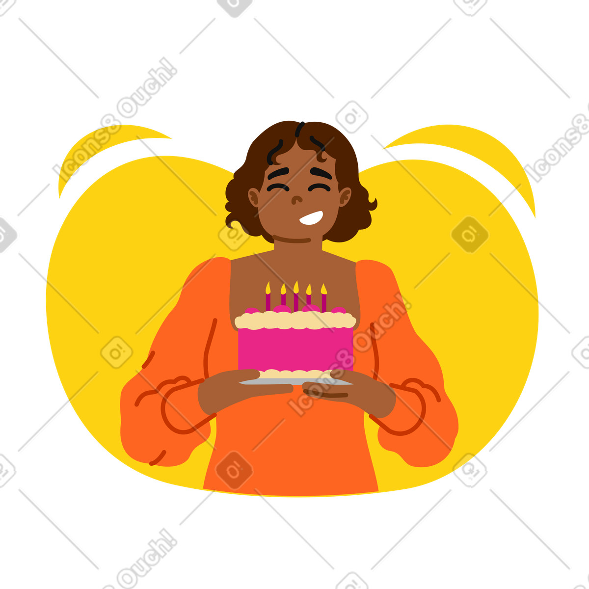 Happy young woman with birthday cake illustration in Active style download in PNG, SVG