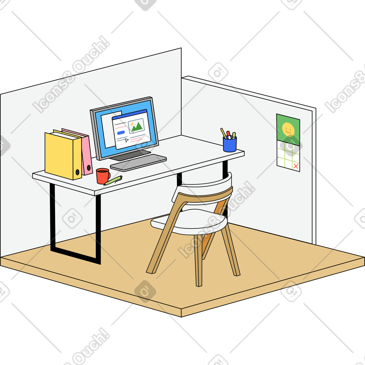 Arbeitsraum-Illustration im Kindy-Stil als Download in PNG, SVG