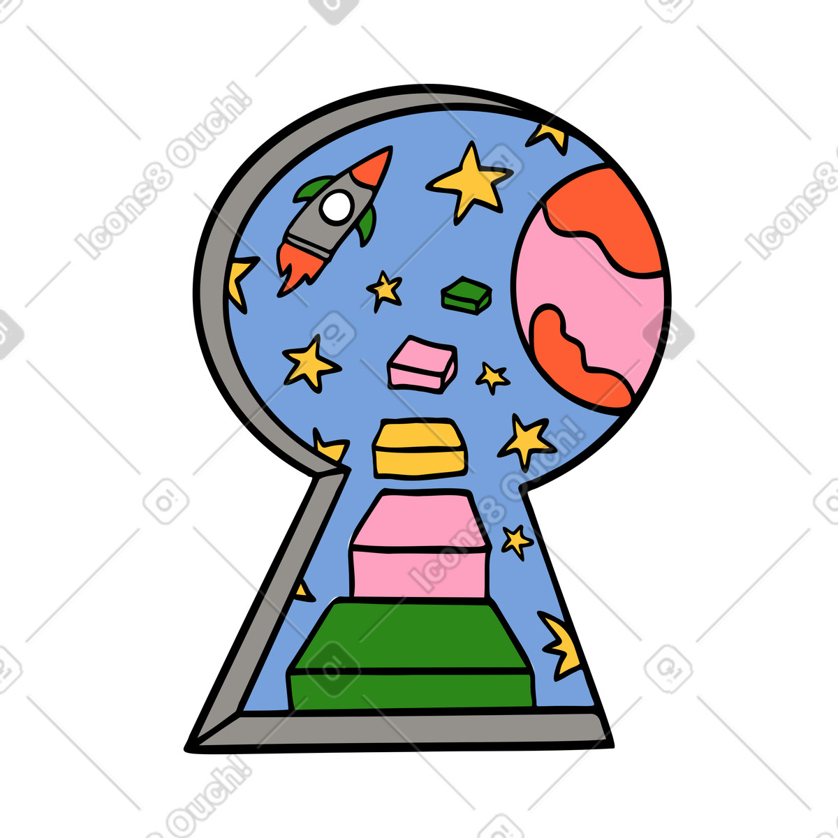 Spazio nel buco della serratura: esperienza vr o ingresso in un mondo sconosciuto illustrazione stile Comic scarica PNG, SVG
