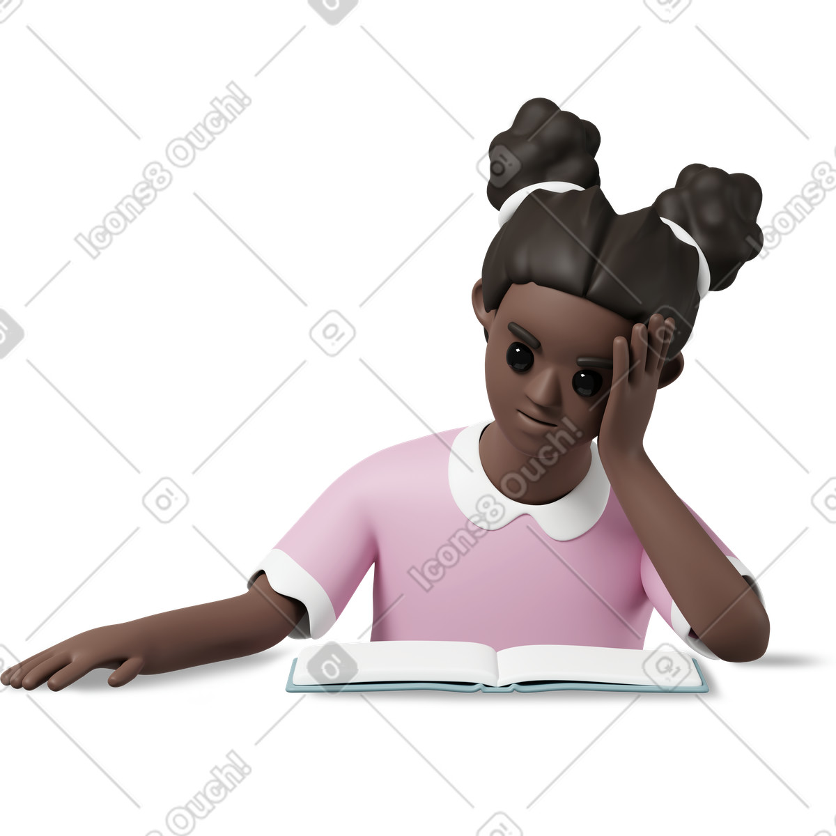 Girl reading book and holding head illustration in 3D Casual life style download in PNG, SVG
