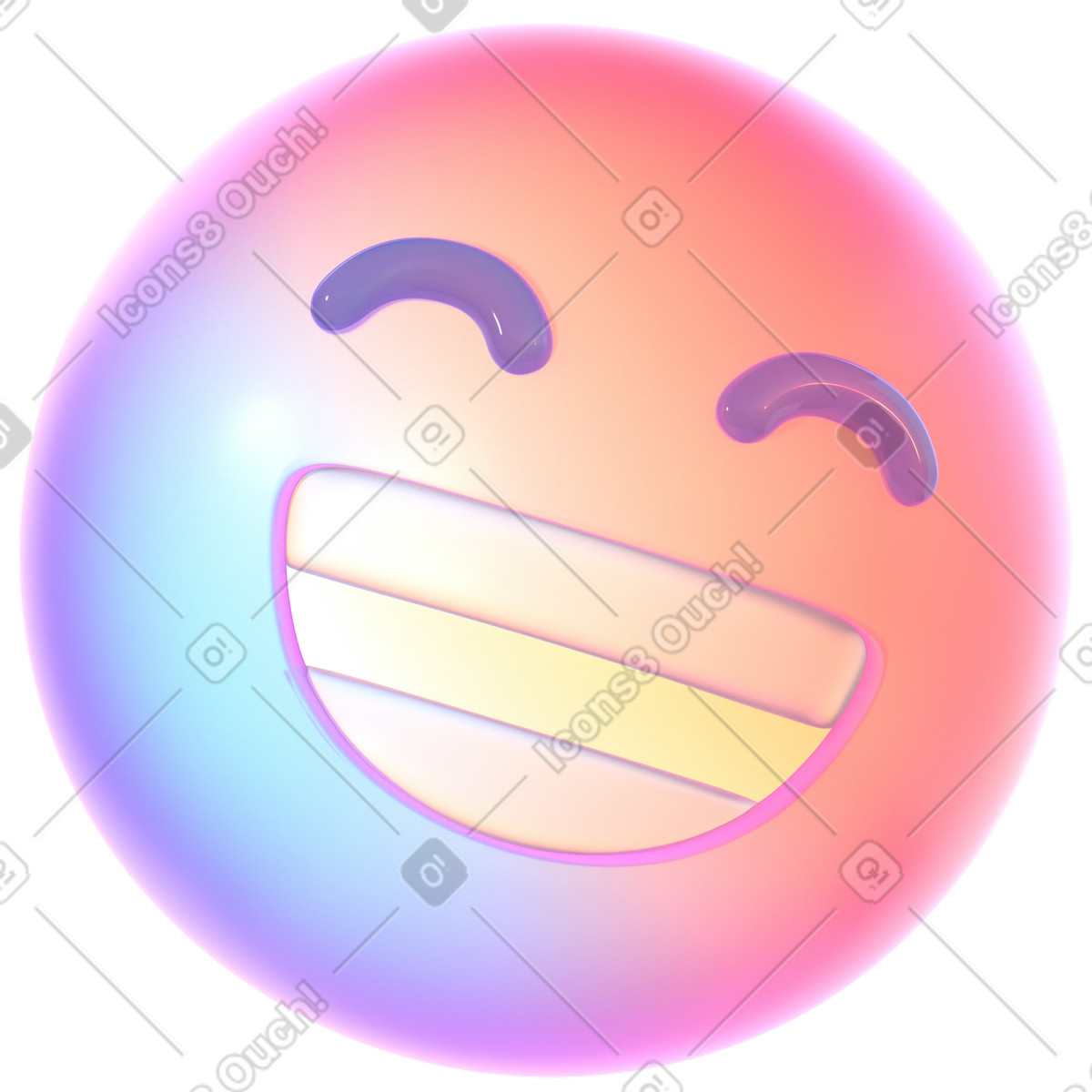 Abstract emoji beaming face with smiling eyes animated illustration in 3D Glassy style download in GIF, Lottie (JSON), AE