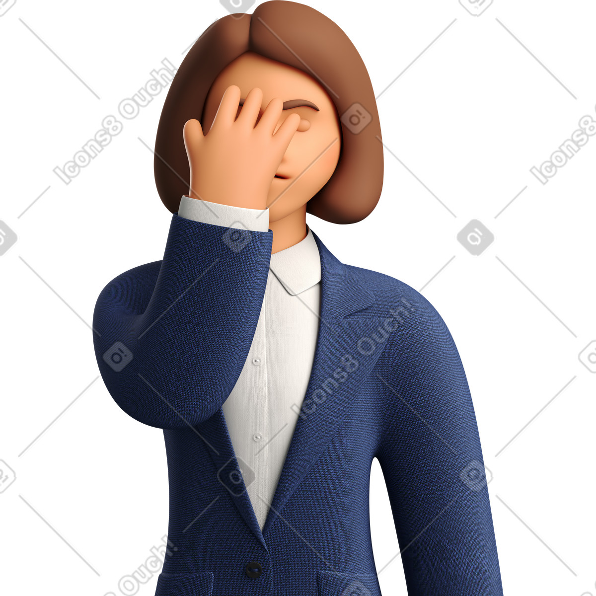 3D Business 스타일의 Businesswoman in blue suit facepalming 일러스트레이션 PNG, SVG 다운로드