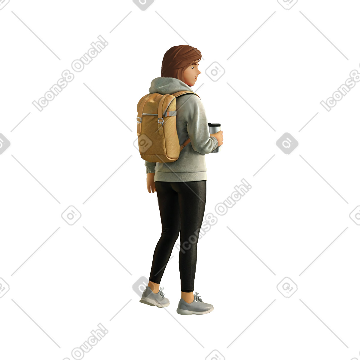 Ilustración Mujer joven caminando con un termo en estilo Experimental a descargar en PNG y SVG
