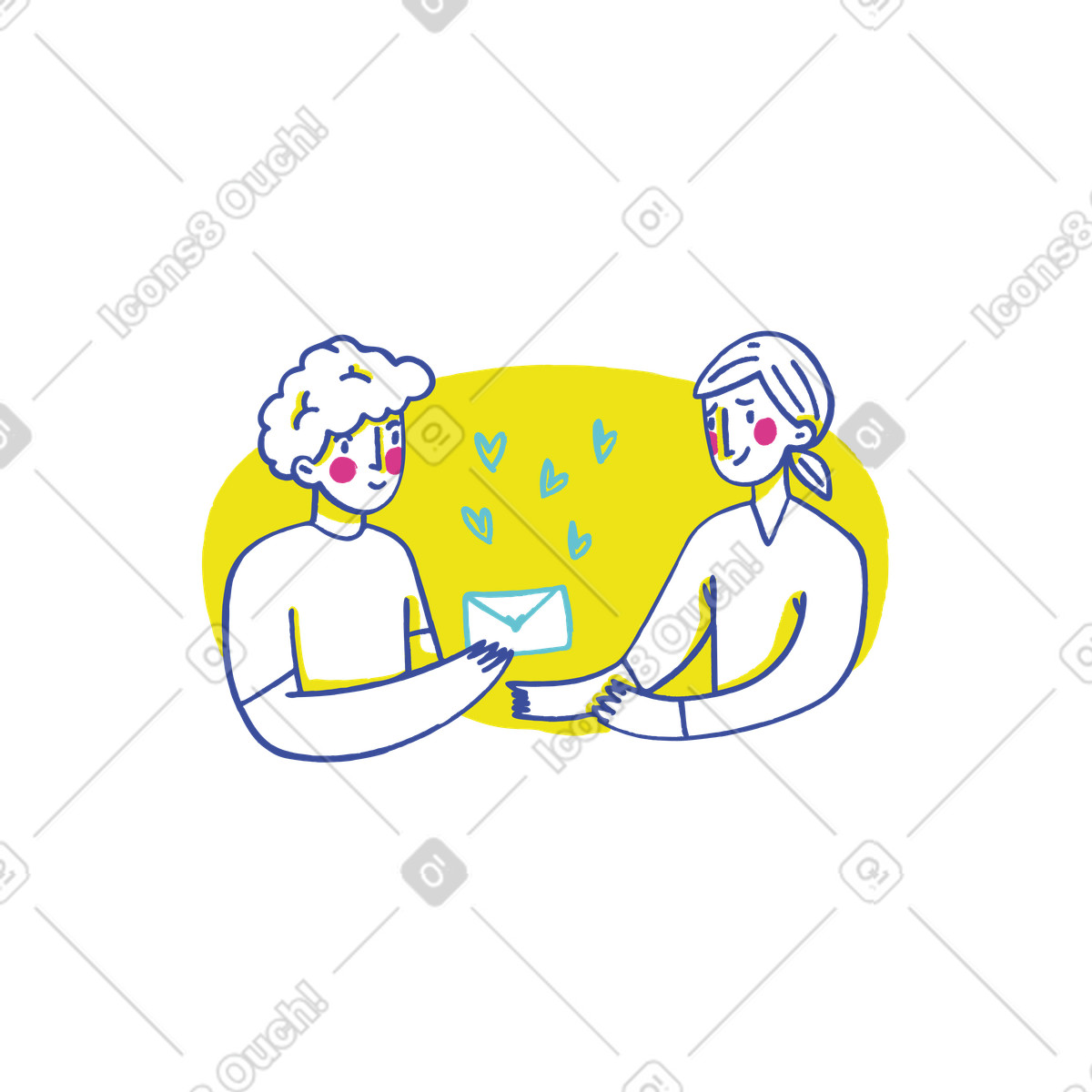 Passing letter to loved one, Emotional connection and personal communication illustrazione in stile Lime scarica in PNG, SVG
