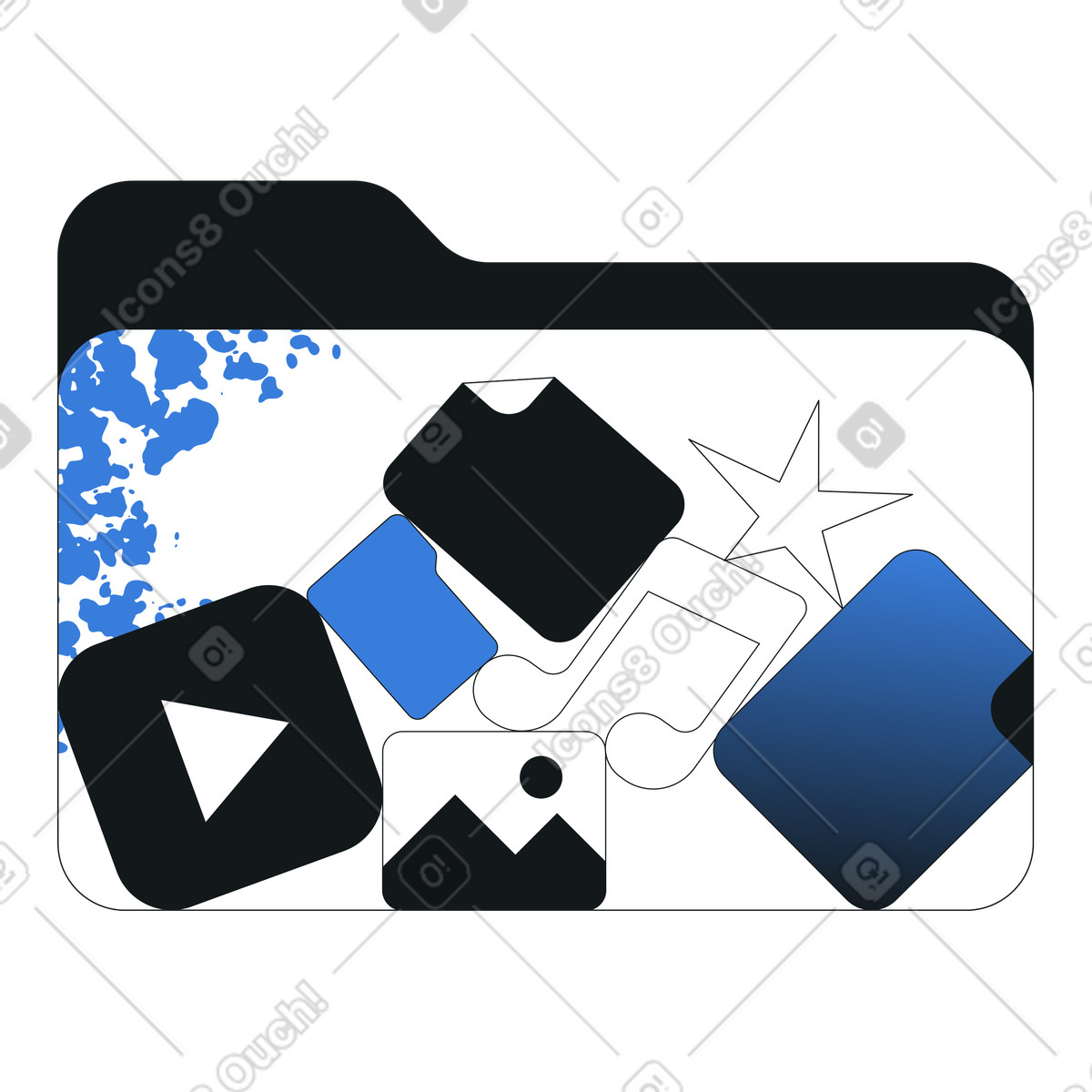 Media files folder, File management and document storage illustrazione in stile Midnight scarica in PNG, SVG