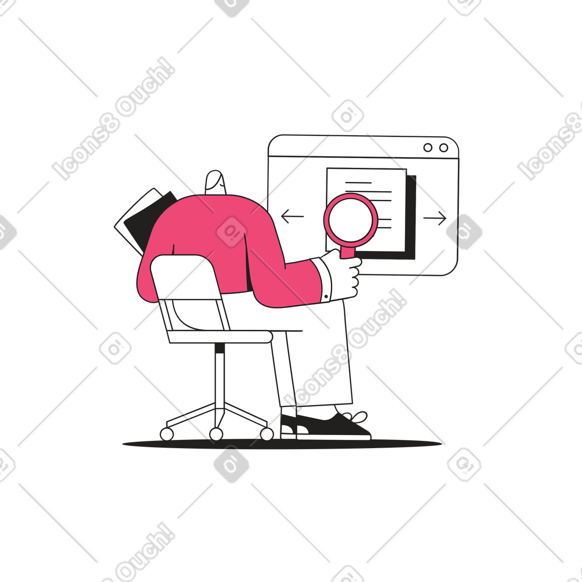 Man sieht sich die lebensläufe von kandidaten für eine vakanz an animierte Illustration im Dazzle Line-Stil als Download in GIF, Lottie (JSON), AE