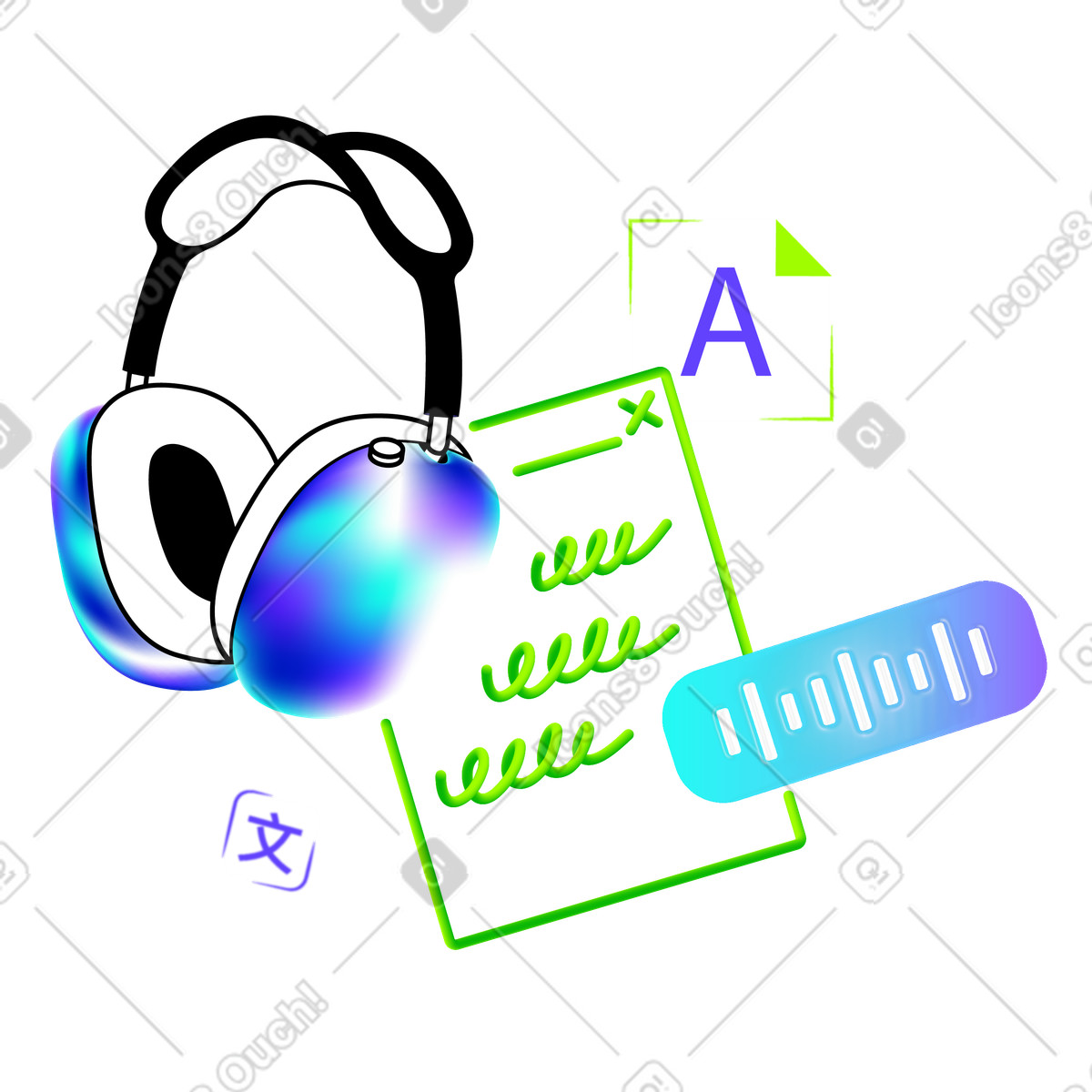 Improve listening skills in a foreign language illustration Pure style download PNG, SVG
