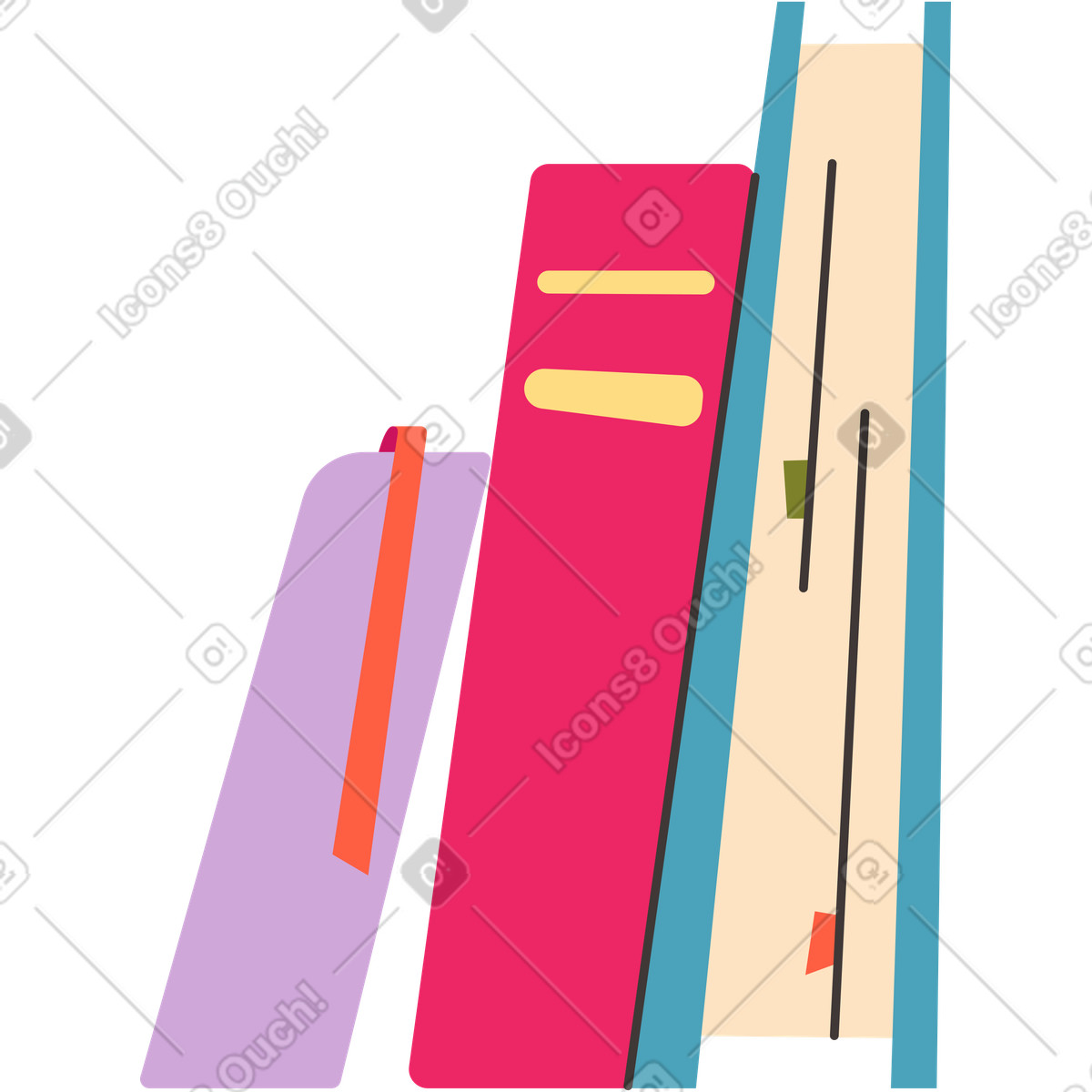 Ilustración Three books on a shelf en estilo Dizzy descargar en PNG y SVG