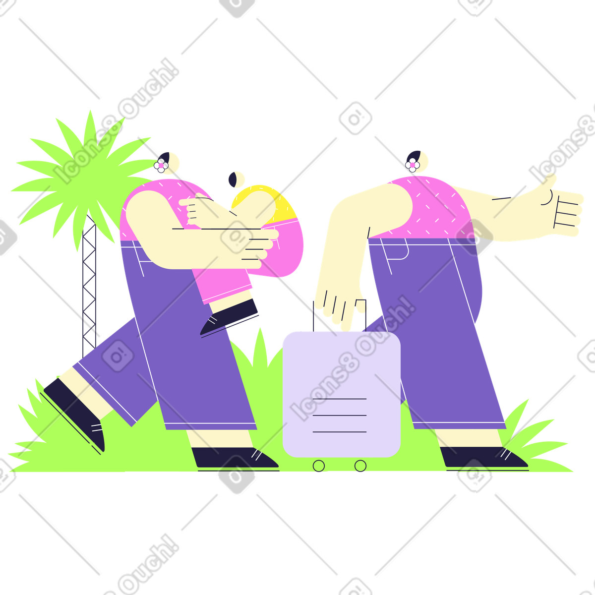 Illustration Une famille part en vacances dans un endroit exotique le style Mellow à télécharger aux formats PNG, SVG