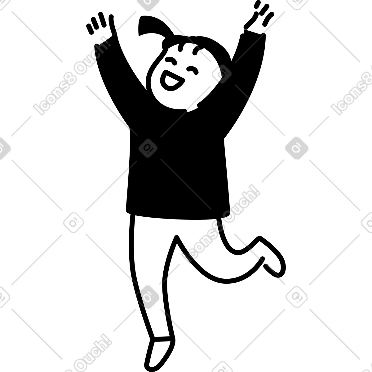下载 Notion Line Art 风格的 Child jumping happily with raised arms and smiling face 插画，支持 PNG、SVG 格式