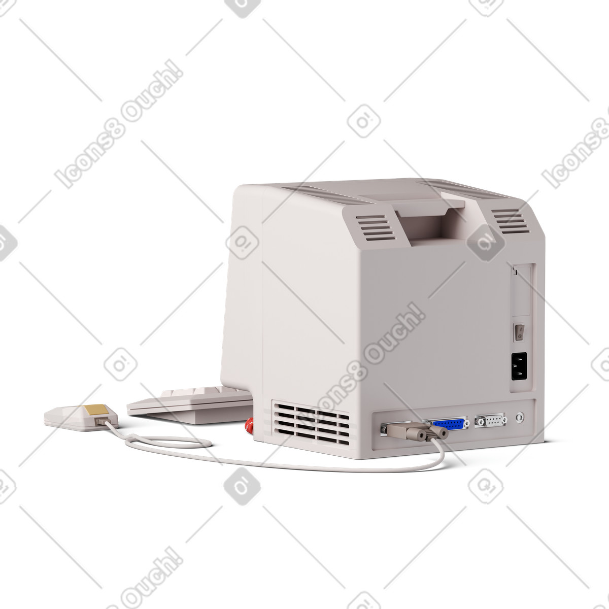 Back view of retro computer illustration in 3D Stickle style download in PNG, SVG