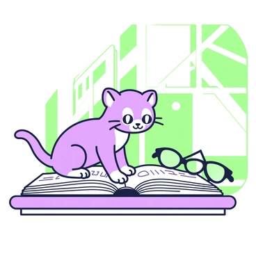 A tom kitten is sitting on an open book, its fluffy fur slightly ruffled as it looks down at the pages with wide eyes. The book is resting on a wooden table, with its pages turned halfway, revealing text and illustrations. In the background, a pair of reading glasses is placed carelessly next to the book, emphasizing the scene of shared reading. The kitten's paws are playfully touching the pages, as if trying to follow along with its owner. Sunlight filters through a nearby window, casting soft shadows on the table, enhancing the cozy atmosphere of the moment.