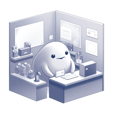 A blobfish situated inside a tiny sea post office. The blobfish has a round, pudgy form with a distinct facial expression, showcasing its unique features. It is holding messages in its fins, carefully sorting them on a small wooden desk. Beside it, a seahorse is assisting, with its slender body curled around a miniature mailbox. The seahorse is wearing a tiny mail carrier's cap, adding a whimsical touch. The interior of the post office includes shelves lined with small packages and a few aquatic-themed decorations, capturing the underwater setting. Light filters through a nearby window, illuminating the scene.