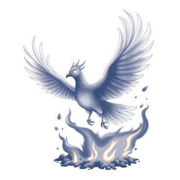A majestic phoenix with vivid details in its feathers is emerging from swirling flames. The bird's wings are outstretched, showcasing intricate patterns on its plumage. The flames are depicted with dynamic curves and sharp edges, creating a sense of movement and energy. The phoenix's eyes are bright and fierce, radiating a sense of determination. Ashes and embers circle around the phoenix, enhancing the feeling of rebirth and power. The overall composition conveys the moment of transformation and resilience.
