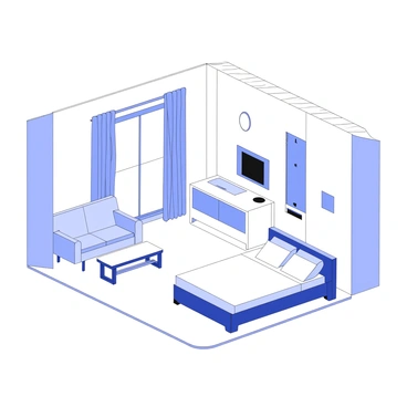 A minimalist apartment set in the year 2025 showcases smart furniture and clean lines throughout the space. The living area features a sleek sofa with integrated technology, paired with a glass coffee table that has subtle touch controls. A large window floods the room with natural light, framed by simple curtains. The kitchen area boasts a modern island with streamlined appliances, while the dining table is void of clutter, surrounded by ergonomic chairs. The bedroom is fitted with a bed that has built-in lighting and storage. The walls are adorned with minimalistic decor, emphasizing the spaciousness and simplicity of the environment.