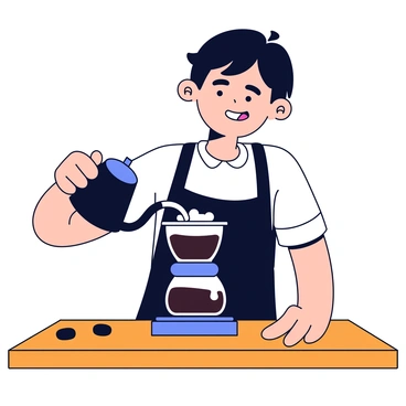 A barista pouring boiling water into a French press, creating froth