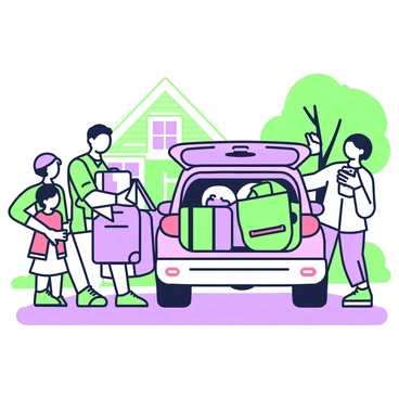 A family packing a car trunk full of luggage for a vacation