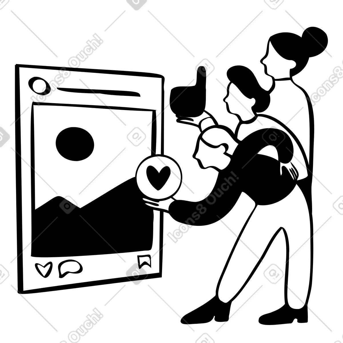 Persone che creano coinvolgimento per i post sui social media illustrazione in stile Journal scarica in PNG, SVG