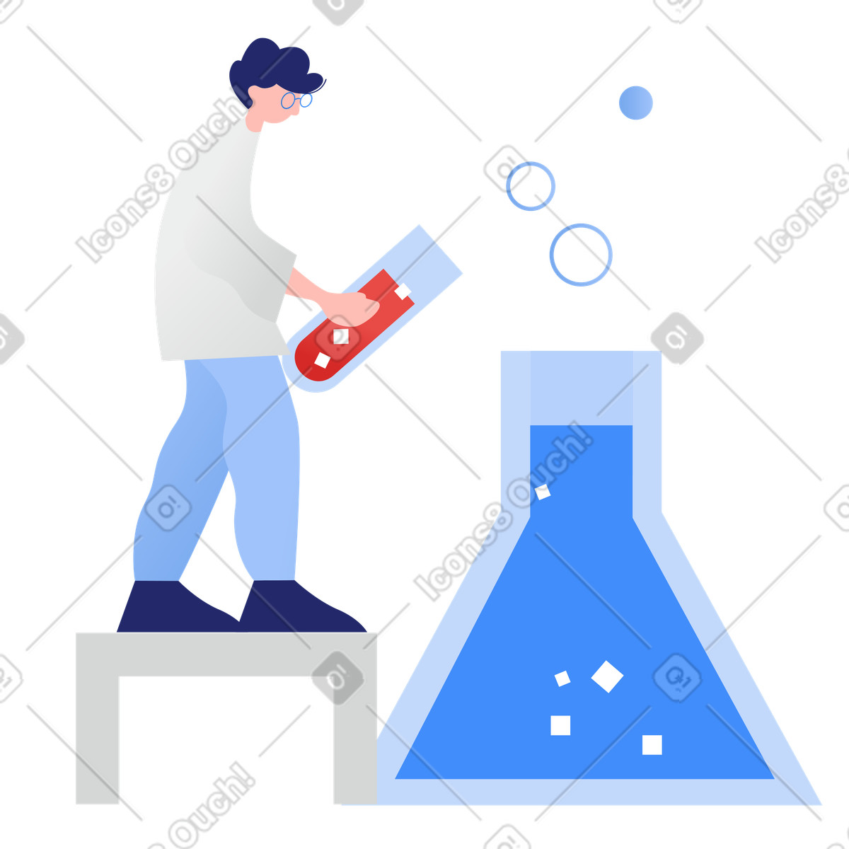 Clip スタイルの フラスコで実験を行う科学者 のイラストをPNG、SVG形式でダウンロード