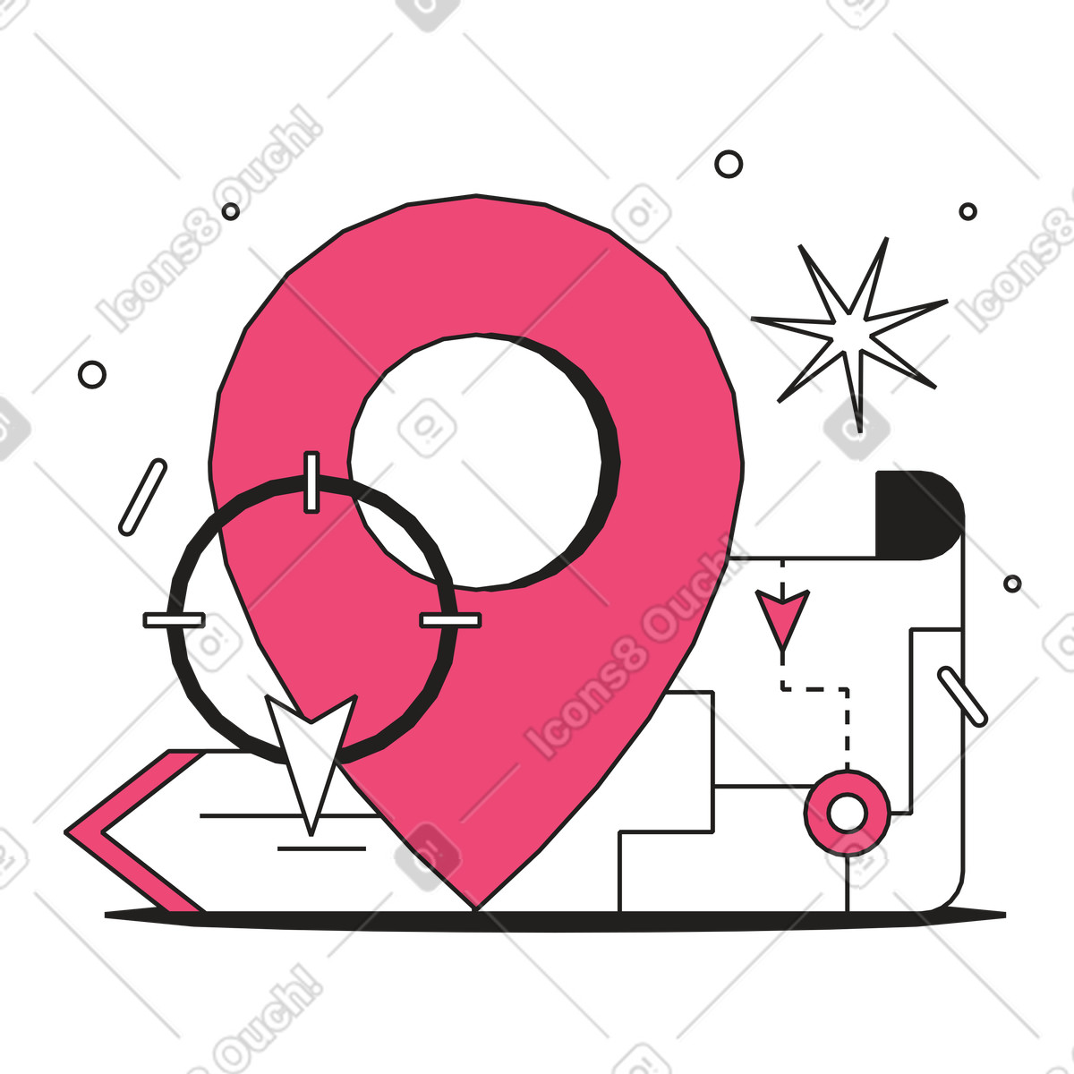 Ilustración animada Mapa de navegación con geoetiqueta en estilo Dazzle Line a descargar en GIF, Lottie (JSON), AE