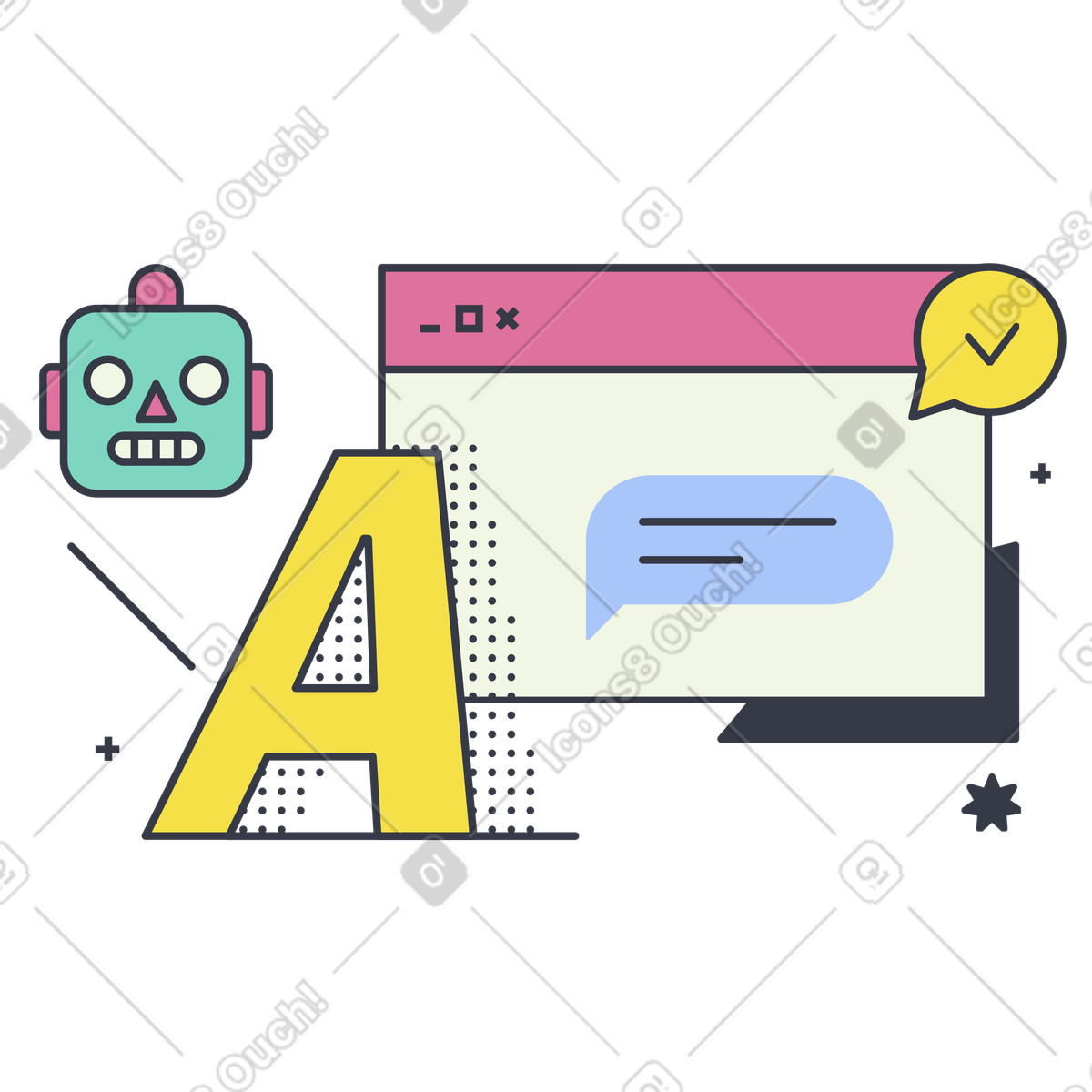Chatbot answering user question illustration in Abstract style download in PNG, SVG