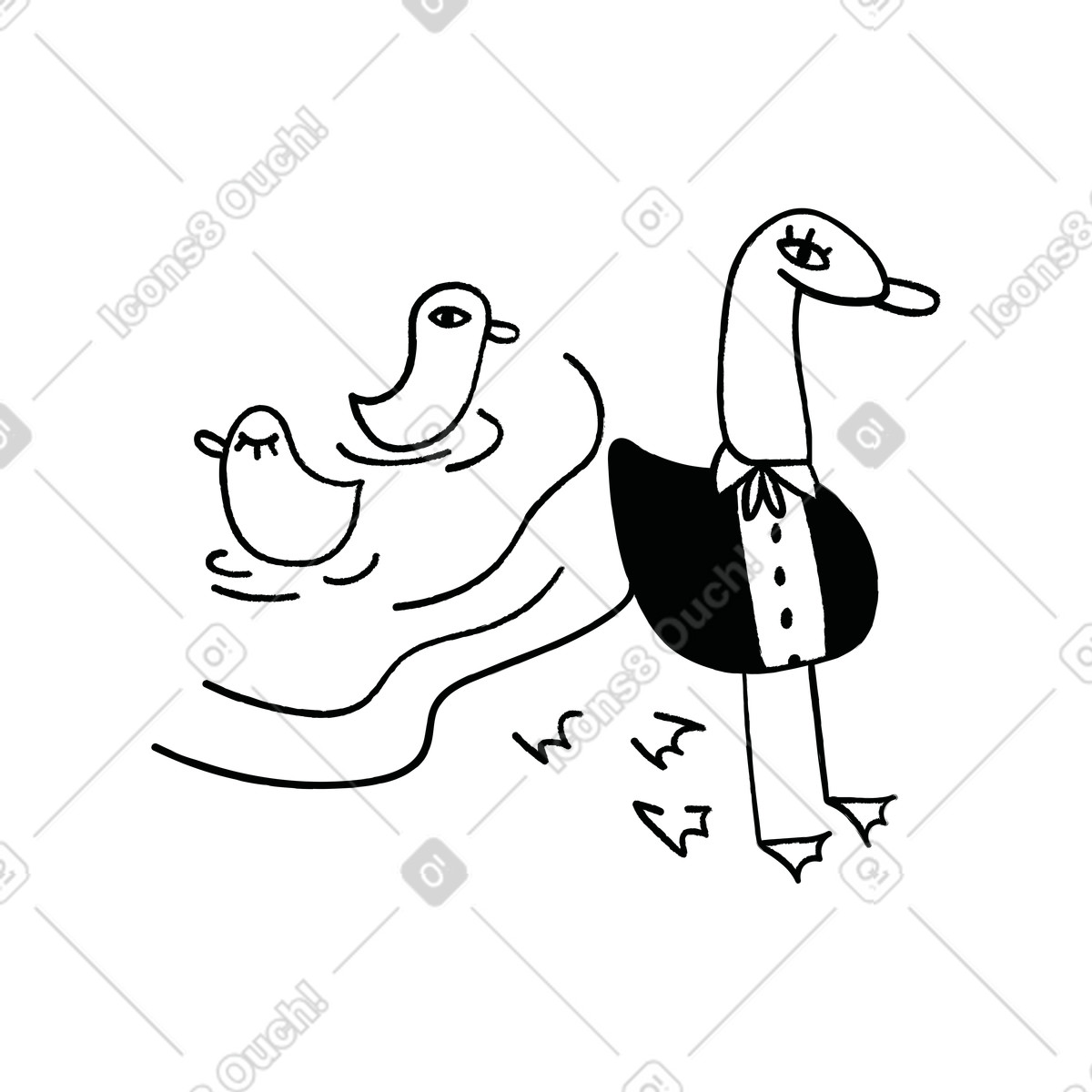 Duck coming out of the pond, Logged or session timeout illustration in Cole style download in PNG, SVG
