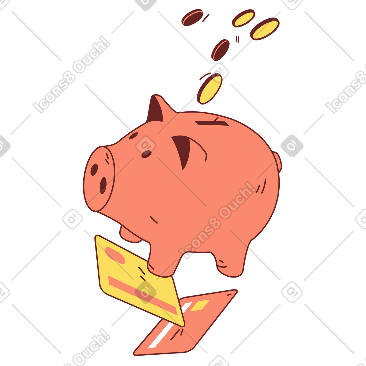 Ilustración Hucha con dinero y tarjetas bancarias en estilo Storyline a descargar en PNG SVG