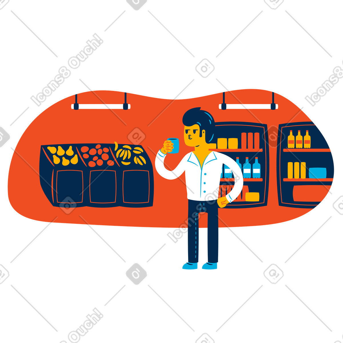 下载 Flame 风格的 At grocery store 插画，支持 PNG、SVG 格式