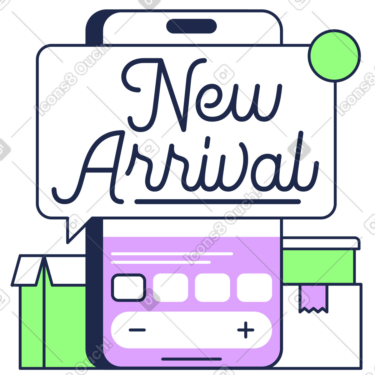 Ilustración Smartphone with new arrival notification, Online shopping or E-commerce promotion en estilo Outline a descargar en PNG y SVG