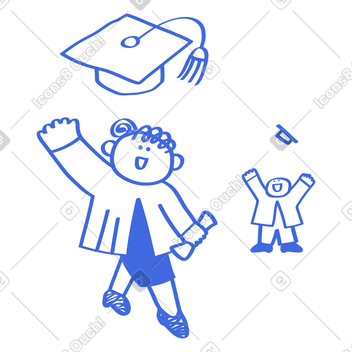 Ballpoint Pen スタイルの Graduation ceremony joyful students throwing caps up with diplomas のイラストをPNG、SVG形式でダウンロード