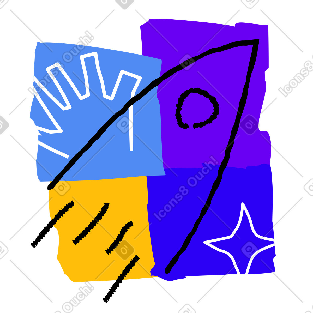Puzzle スタイルの Abstract rocket launch with sunburst and star, Website maintenance placeholder のアニメーションイラストをGIF、Lottie (JSON)、AEでダウンロード