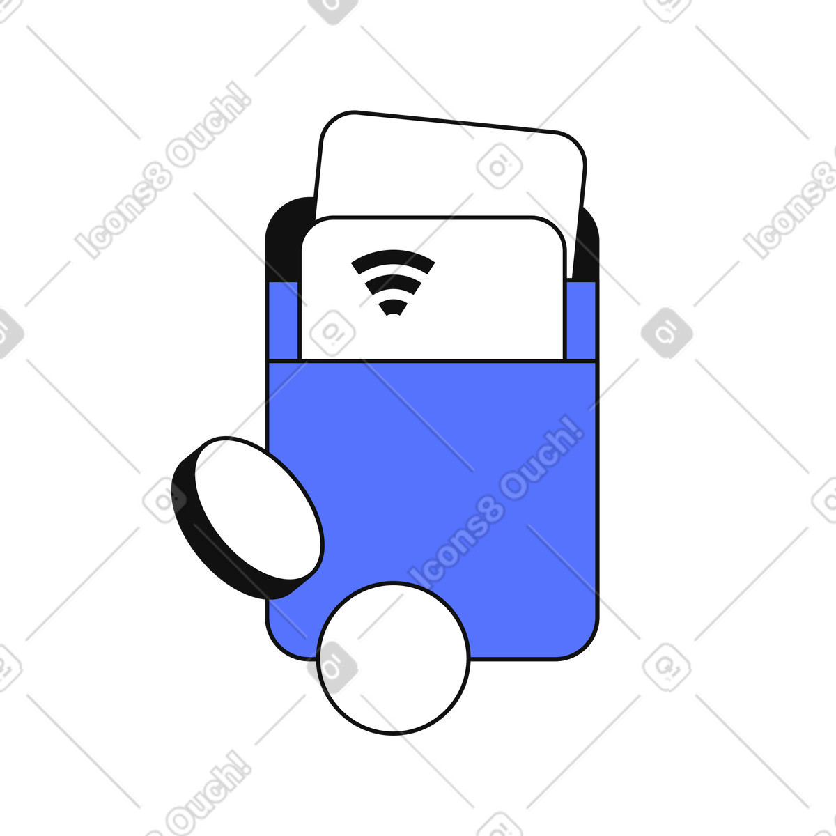 Ilustración Money management with contactless card in wallet and coins en estilo Main a descargar en PNG y SVG
